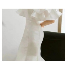 Elegant Waisted Fishtail One-shoulder Evening Dresses Temperament Slim Waist Wedding Party Dress Ruffles Sleeve Design Prom Robe