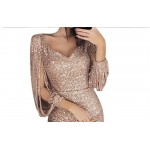 2023 New Women Sexy Dresses Glitter Sparkly Sequin Tassel Sleeves V Neck Club Mini Skinny Sundress Elegant Ladies Party Dresses