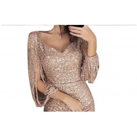 2023 New Women Sexy Dresses Glitter Sparkly Sequin Tassel Sleeves V Neck Club Mini Skinny Sundress Elegant Ladies Party Dresses