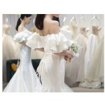 Elegant Waisted Fishtail One-shoulder Evening Dresses Temperament Slim Waist Wedding Party Dress Ruffles Sleeve Design Prom Robe